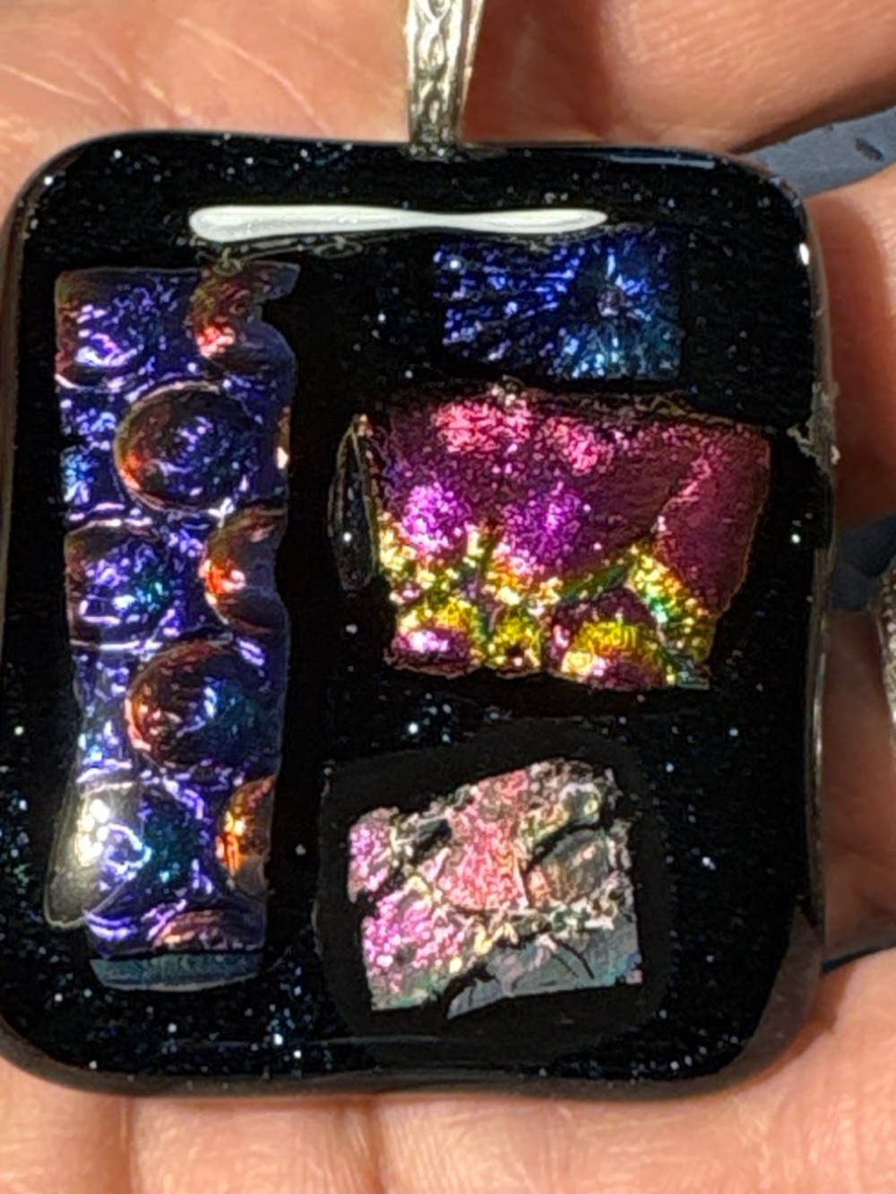 Dichroic Glass Pendant Multicolor Fused Glass Square Handmade Art Jewelry